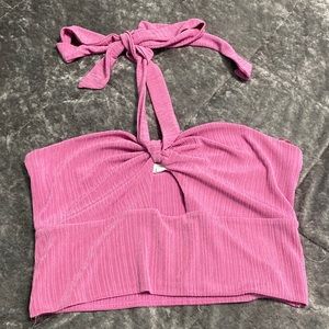 Pink strapless halter crop top
